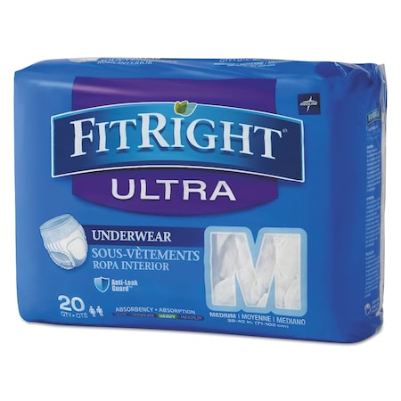 Medline FitRight Ultra Protective Underwear, Medium, 28" to 40" Waist, PK80 FIT23005A